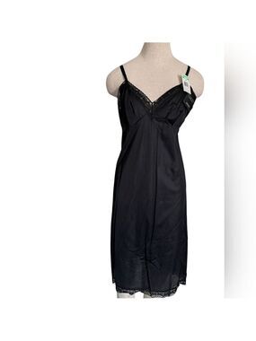VANITY FAIR classics DAYWEAR full black slip lace detail boudoir lingerie 36